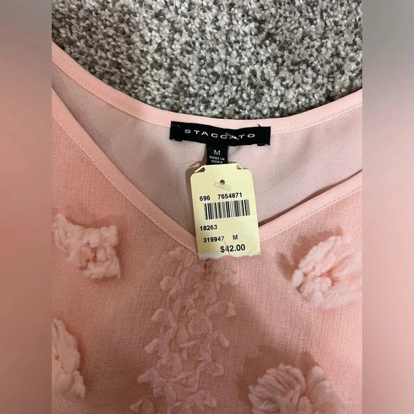 NWT Staccato Tank Top Pink/Peach Texture Detail Dressy Size M - Picture 5 of 6